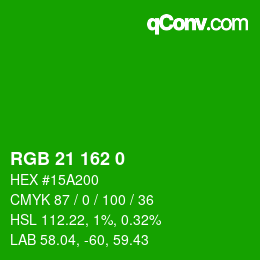 Color code: RGB 21 162 0 | qconv.com