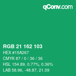 Farbcode: RGB 21 162 103 | qconv.com