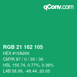Color code: RGB 21 162 105 | qconv.com
