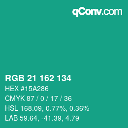 Color code: RGB 21 162 134 | qconv.com