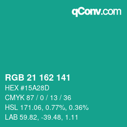 Color code: RGB 21 162 141 | qconv.com
