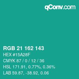 Color code: RGB 21 162 143 | qconv.com