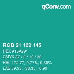 Color code: RGB 21 162 145 | qconv.com