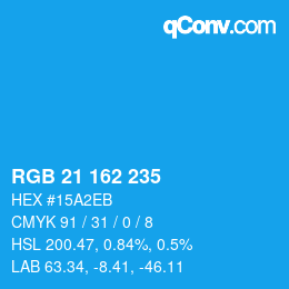 カラーコード: RGB 21 162 235 | qconv.com