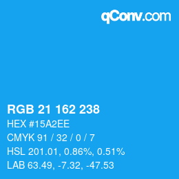 カラーコード: RGB 21 162 238 | qconv.com