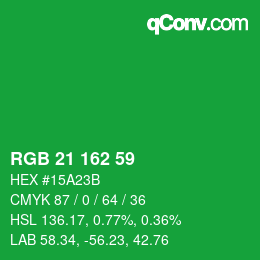 カラーコード: RGB 21 162 59 | qconv.com