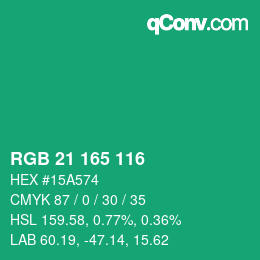Color code: RGB 21 165 116 | qconv.com