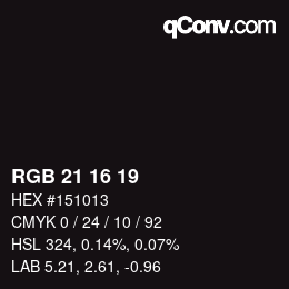 Color code: RGB 21 16 19 | qconv.com
