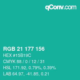 Color code: RGB 21 177 156 | qconv.com