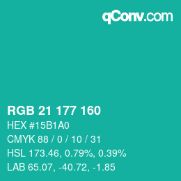Color code: RGB 21 177 160 | qconv.com