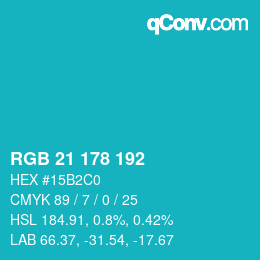 Color code: RGB 21 178 192 | qconv.com