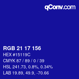 Color code: RGB 21 17 156 | qconv.com