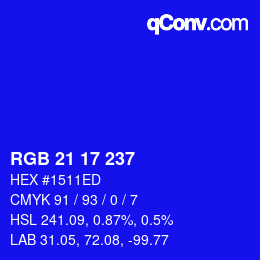 カラーコード: RGB 21 17 237 | qconv.com