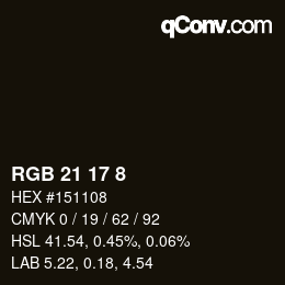 Color code: RGB 21 17 8 | qconv.com