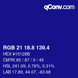 カラーコード: RGB 21 18.8 139.4 | qconv.com