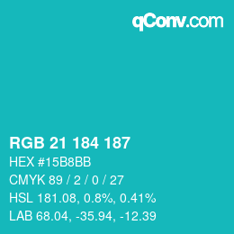 Color code: RGB 21 184 187 | qconv.com