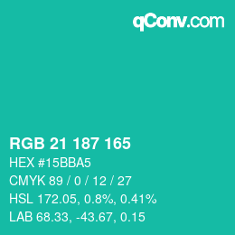 Color code: RGB 21 187 165 | qconv.com