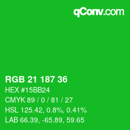 Color code: RGB 21 187 36 | qconv.com