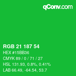 Color code: RGB 21 187 54 | qconv.com