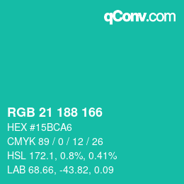 Color code: RGB 21 188 166 | qconv.com