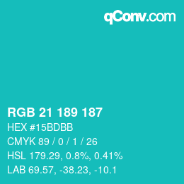Color code: RGB 21 189 187 | qconv.com