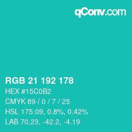 Color code: RGB 21 192 178 | qconv.com