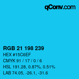 颜色代码: RGB 21 198 239 | qconv.com