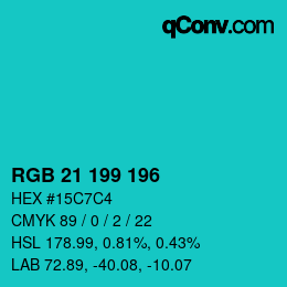 Color code: RGB 21 199 196 | qconv.com
