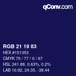 颜色代码: RGB 21 19 83 | qconv.com