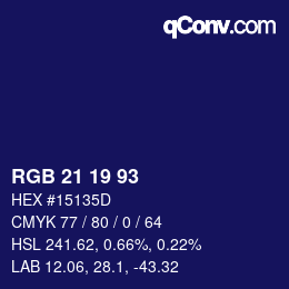 Color code: RGB 21 19 93 | qconv.com