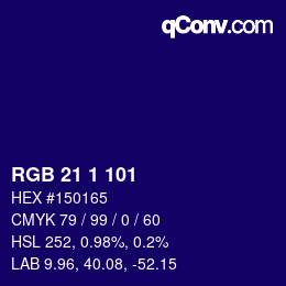 Color code: RGB 21 1 101 | qconv.com