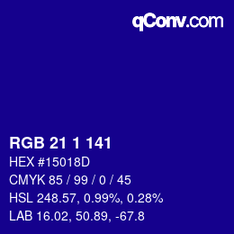 カラーコード: RGB 21 1 141 | qconv.com