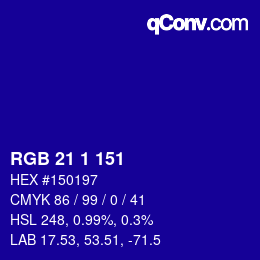 Color code: RGB 21 1 151 | qconv.com