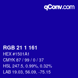 Farbcode: RGB 21 1 161 | qconv.com