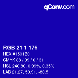 カラーコード: RGB 21 1 176 | qconv.com