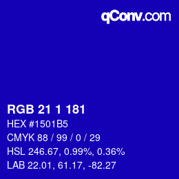 Color code: RGB 21 1 181 | qconv.com
