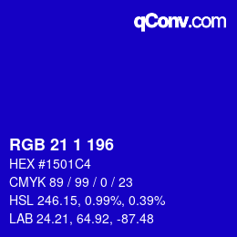 カラーコード: RGB 21 1 196 | qconv.com