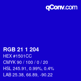 Color code: RGB 21 1 204 | qconv.com