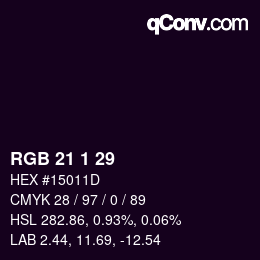 Color code: RGB 21 1 29 | qconv.com