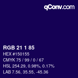 Farbcode: RGB 21 1 85 | qconv.com
