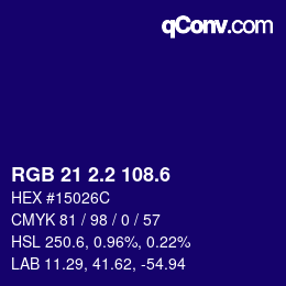 カラーコード: RGB 21 2.2 108.6 | qconv.com
