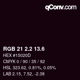 カラーコード: RGB 21 2.2 13.6 | qconv.com