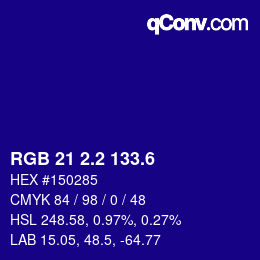 カラーコード: RGB 21 2.2 133.6 | qconv.com