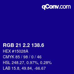 カラーコード: RGB 21 2.2 138.6 | qconv.com