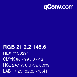 カラーコード: RGB 21 2.2 148.6 | qconv.com