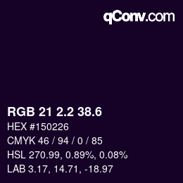 カラーコード: RGB 21 2.2 38.6 | qconv.com
