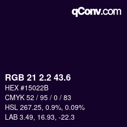 カラーコード: RGB 21 2.2 43.6 | qconv.com
