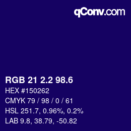 カラーコード: RGB 21 2.2 98.6 | qconv.com