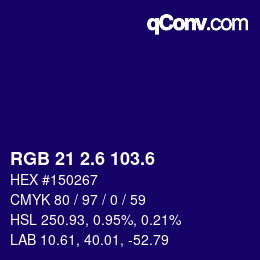 カラーコード: RGB 21 2.6 103.6 | qconv.com