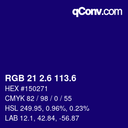 カラーコード: RGB 21 2.6 113.6 | qconv.com